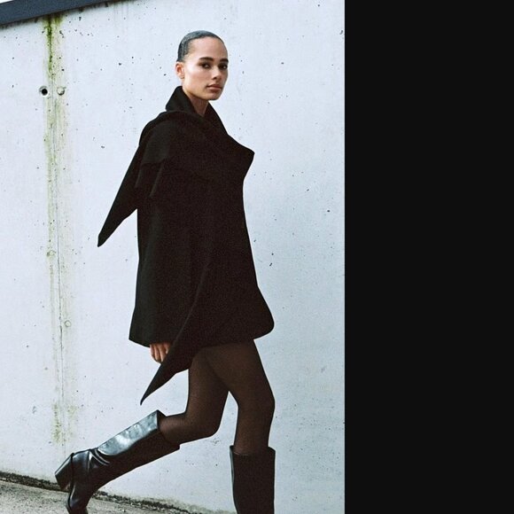 ZARA WOMEN BLACK OVERSIZED WOOL BLEND SCARF COAT SIZE XS/S NWT 129$ - Picture 5 of 9